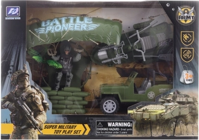 Set militare con paracadutista, jeep e moto d’acqua