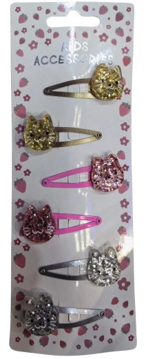 Pink set di fermagli per capelli glitterati con gattini, 6 pz