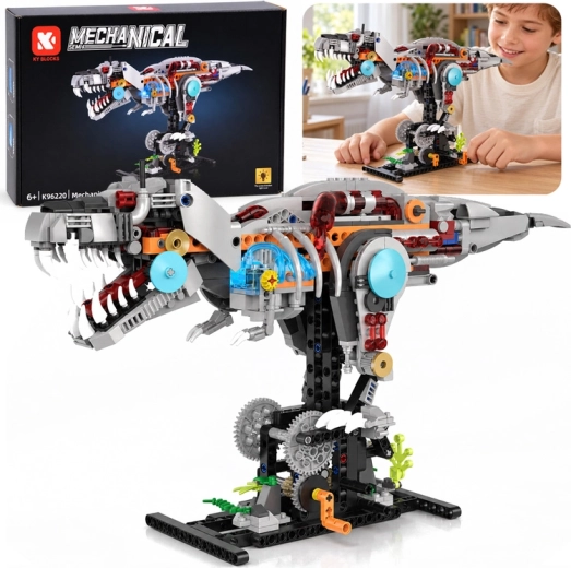 Set di costruzioni tecnico, dinosauro meccanico T-Rex con illuminazione LED, 730 pezzi