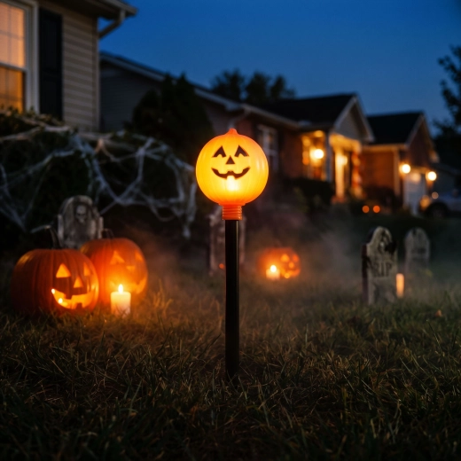 Lampada da giardino di Halloween a forma di zucca con picchetto, a batteria