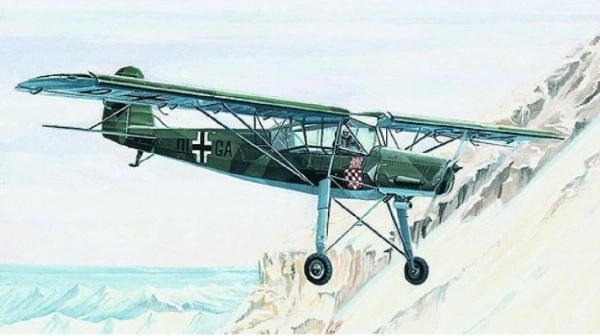 Modello Fieseler FI-156 Storch 13,8x19,6 cm in confezione 25x14,5x4,5 cm