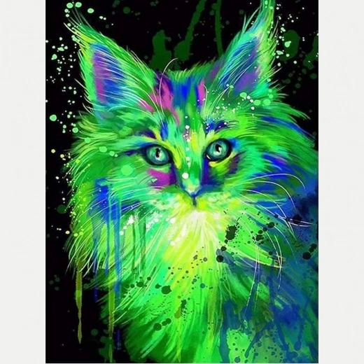 Pittura diamantata gatto fluorescente 30x40 cm