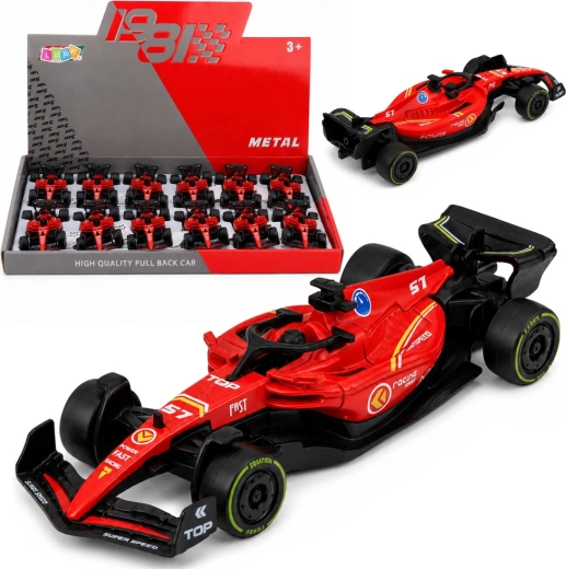 Auto da corsa in metallo stile Formula con meccanismo pull-back 1:43 rosso