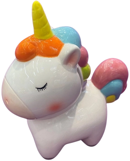 Salvadanaio in ceramica a forma di unicorno