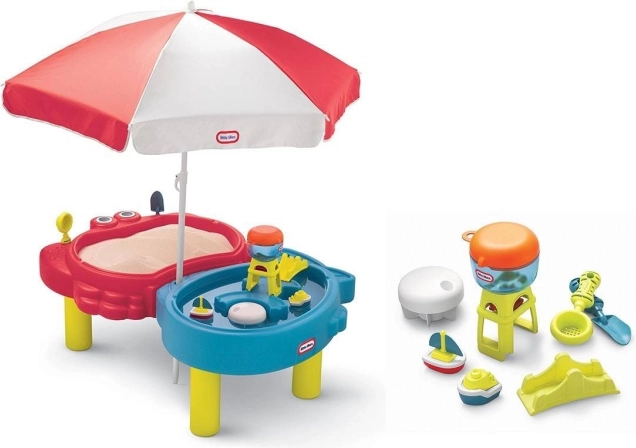 Tavolo sabbia-acqua Little Tikes con ombrellone e coperchio