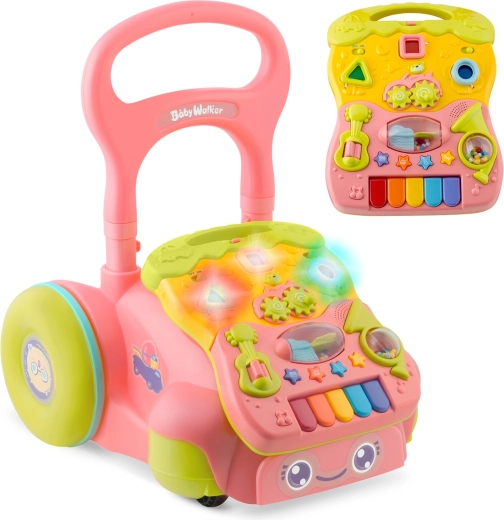 Girello 2 in 1 con musica e pannello rimovibile RICOKIDS rosa