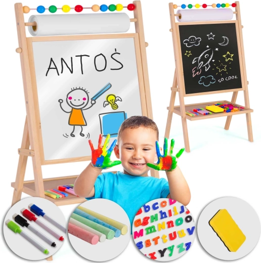 Lavagna girevole magnetica e a gesso per bambini con rotolo di carta RICOKIDS