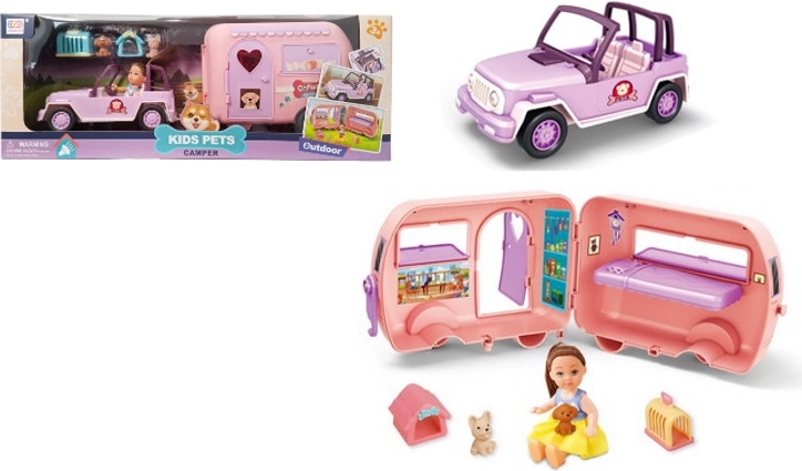 Auto con roulotte, bambola e accessori