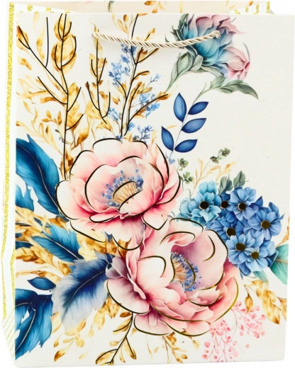 Borsa regalo con fiori e elementi dorati