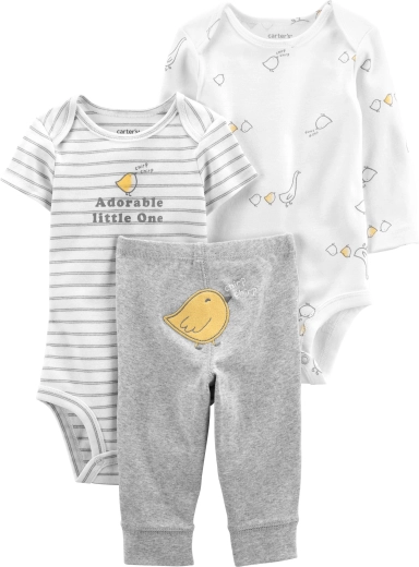 Set Carter’s per neonato 3 pezzi Grey Chick – body a maniche corte e lunghe e pantaloncini