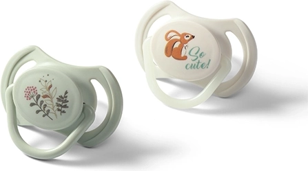 BabyOno succhietti in silicone simmetrici 6–18 mesi, 2 pz (giorno + luminoso per la notte)