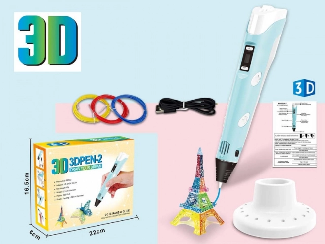 Set penna 3D con filamenti e cavo di alimentazione USB
