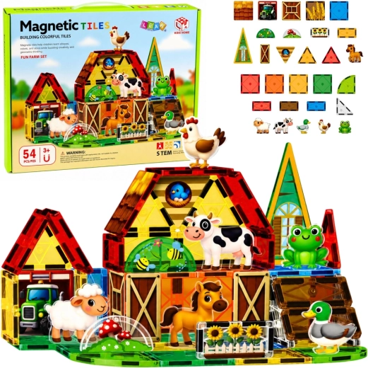 Moduli da costruzione magnetici fattoria con animali 54 pz