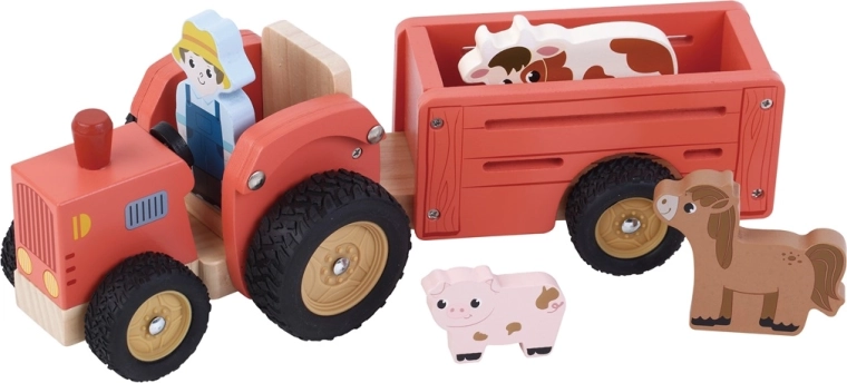 Trattore in legno 2Kids Toys con rimorchio e animaletti
