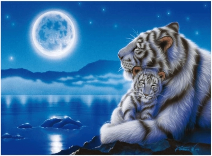 Pittura con diamanti – tigri bianche al chiaro di luna 40 × 30 cm