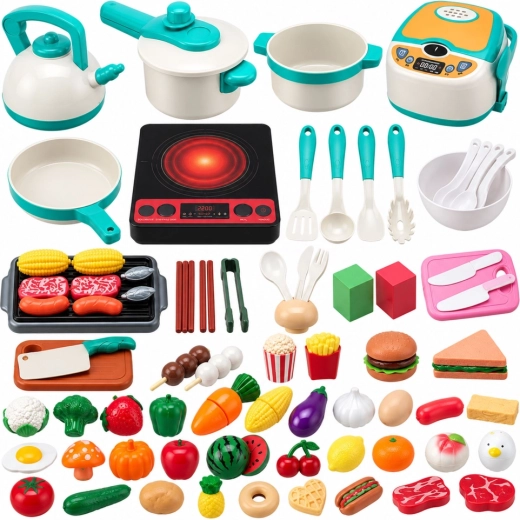 Set da cucina per bambini con fornello, stoviglie e alimenti con suoni – 90 pezzi