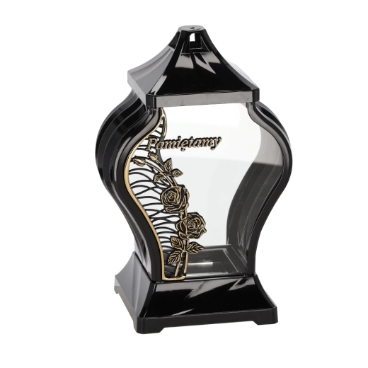 Lanterna cimiteriale 30 cm faraone con rosa rampicante nero‑oro