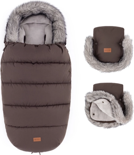 PETITE&MARS set invernale sacco termico comfy 4in1 + guanti per passeggino furry rich brown
