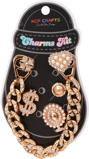 Set di accessori decorativi per ciabatte – catena dorata massiccia e simbolo del dollaro