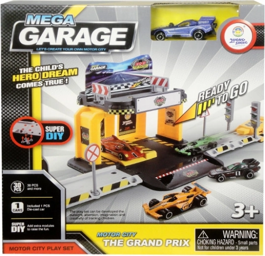Garage di parcheggio con lanciatore e macchinina