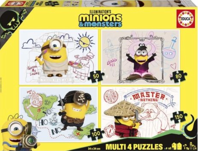Puzzle Educa Minions e mostri 4 in 1 (50/80/100/150 pezzi)