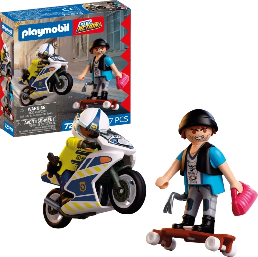 Playmobil City Action inseguimento della polizia in moto – set di personaggi e accessori