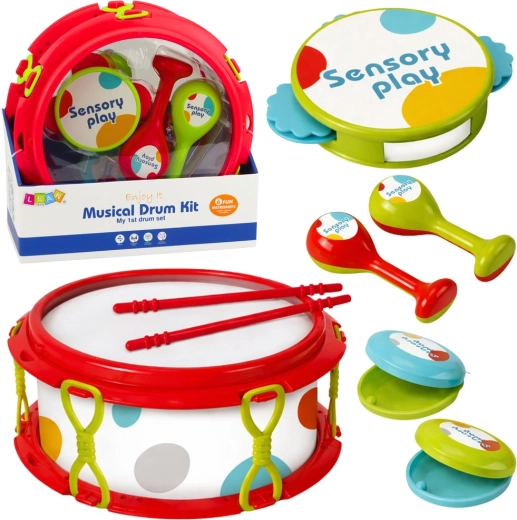 Set di strumenti musicali per bambini: tamburo, sonagli, tamburello e nacchere