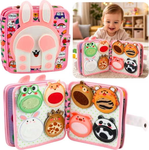 Libricino sensoriale in feltro – coniglietto rosa 3D