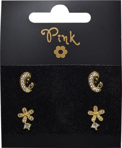 Set di orecchini placcati oro Vita, 2 paia con cristalli