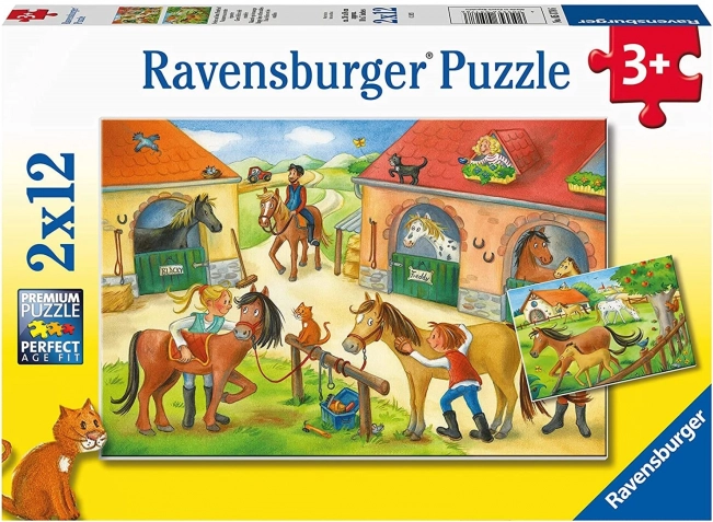 Ravensburger puzzle vacanze in fattoria con cavalli 2×12 pezzi