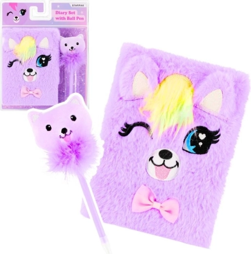 Diario in peluche con lucchetto e penna A5 gatto - 1 pezzo