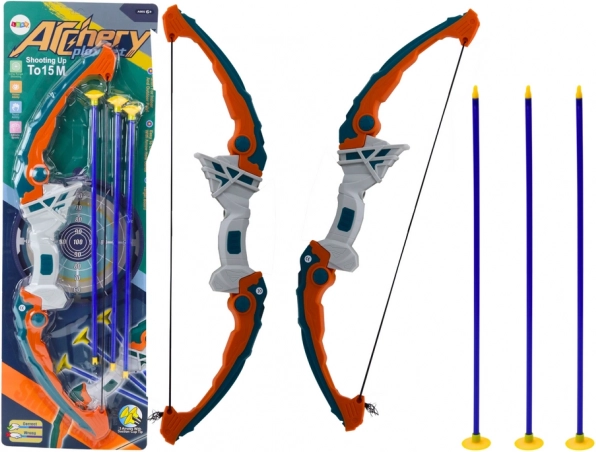 Arco per bambini con frecce a ventosa verde‑arancione, 3 pz
