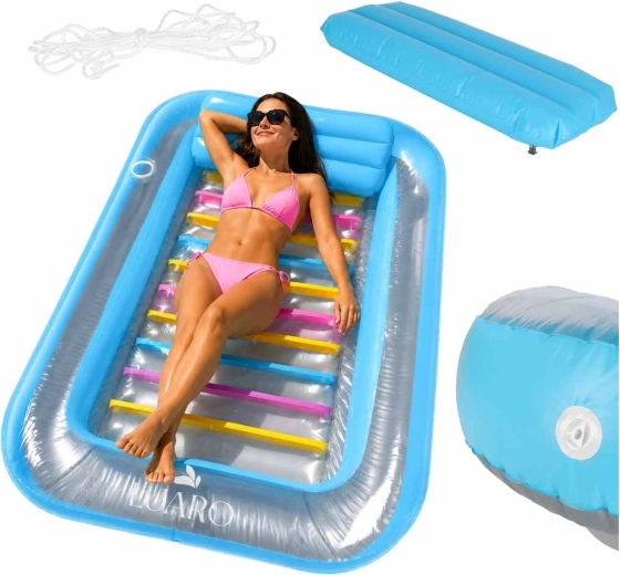 Luaro materassino gonfiabile da acqua con cuscino e portabicchiere 170 × 115 cm