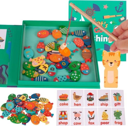 Gioco magnetico in legno per pescare pesci con lettere