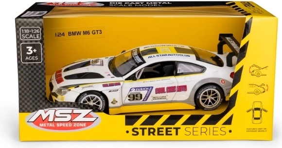 Modello da corsa MSZ BMW M6 GT3 in scala 1:24, bianco