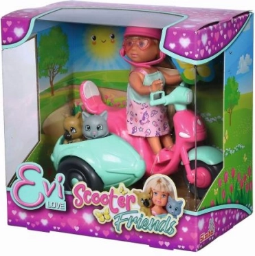 Bambola EVI LOVE sullo scooter con cagnolino e gattino, 12 cm