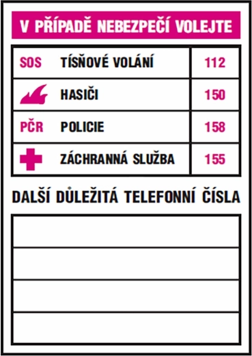 Tabella adesiva – numeri di telefono importanti 74 × 105 mm