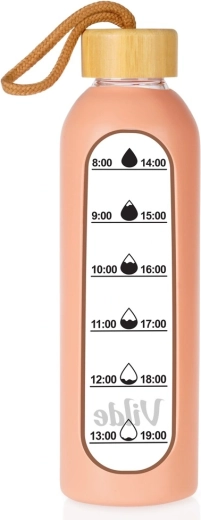 Borraccia in vetro Vilde con rivestimento in silicone color salmone 600 ml