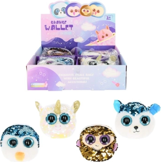 Portamonete in peluche con animaletto e paillettes – set di accessori per capelli (4 varianti)