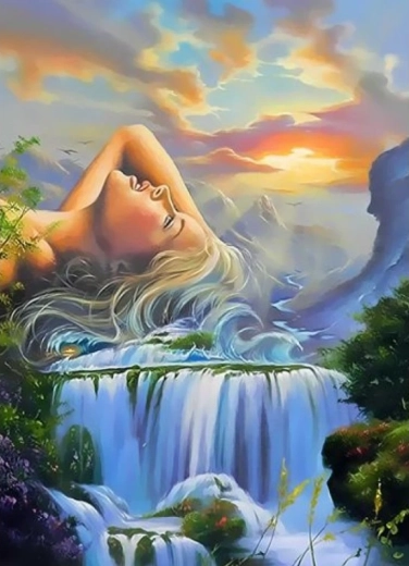 Pittura con diamanti – ragazza e cascata 30 × 40 cm