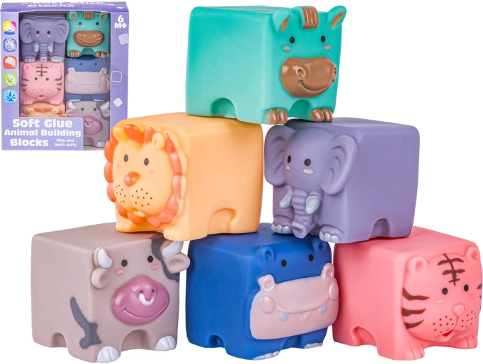 Cubetti sensomotori educativi in silicone con animali (6 pz)