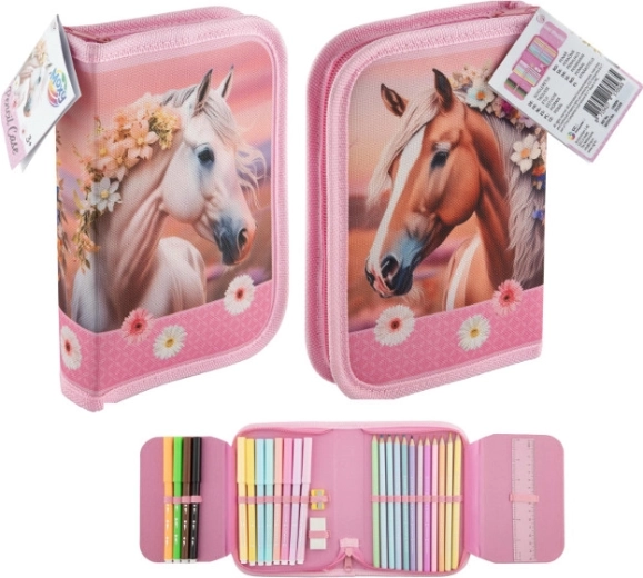 Astuccio scolastico completo con motivo di cavalli