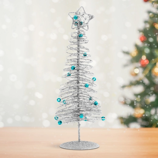 Albero di Natale metallico scintillante color argento, 28 cm