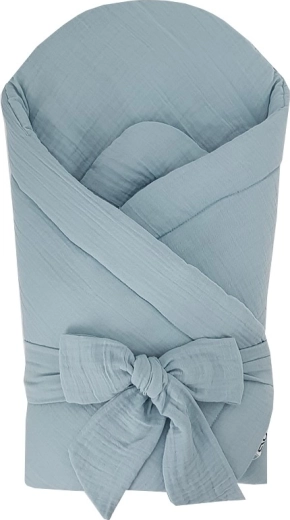 Fasciatoio avvolgente in mussola Eko con inserto in cocco removibile e fiocco, blu, 75 × 75 cm