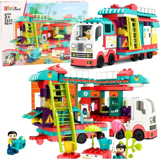 Lean Star camper apribile in mattoncini da costruzione con luci e suoni