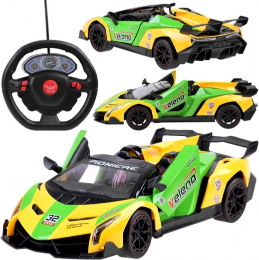 Auto sportivo RC con porte apribili e volante radiocomandato – Gialla