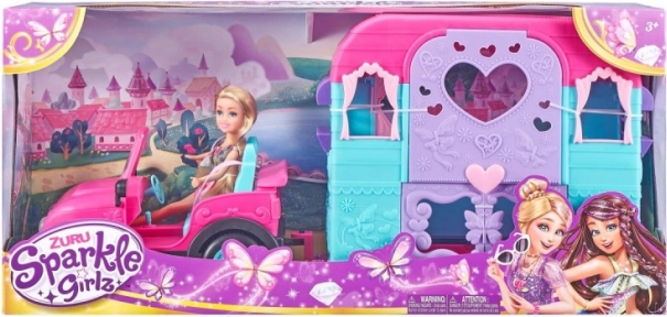 Bambola SPARKLE GIRLZ con jeep e roulotte da campeggio 26,5 cm
