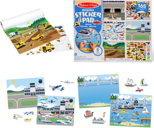 Sticker pad veicoli – set di adesivi riutilizzabili e scenari MELISSA & DOUG