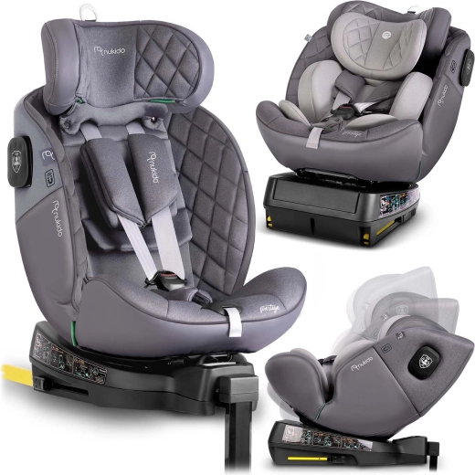 Seggiolino auto per bambini Nukido Prestige Line grigio 40–150 cm i-Size con ISOFIX e base girevole