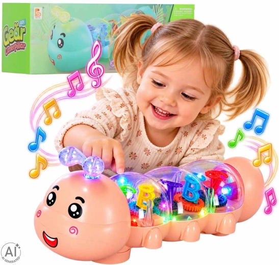 Bruco interattivo strisciante con luci LED e melodie, rosa